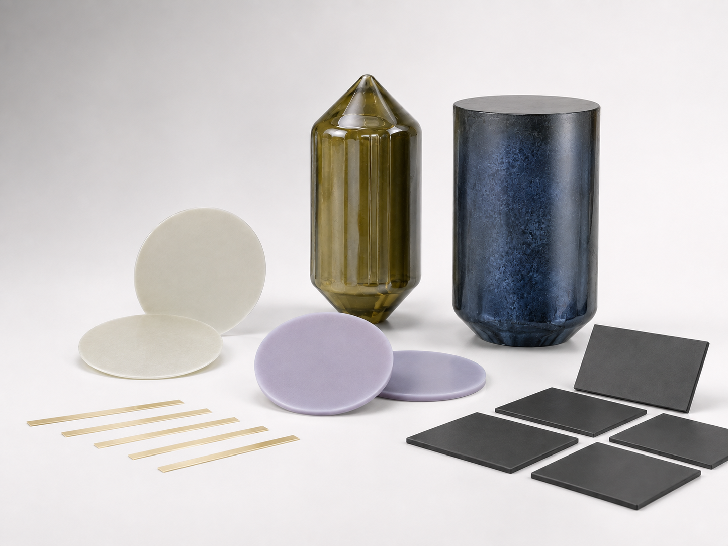 Representative finished piezoelectric single-crystal products and processed component forms